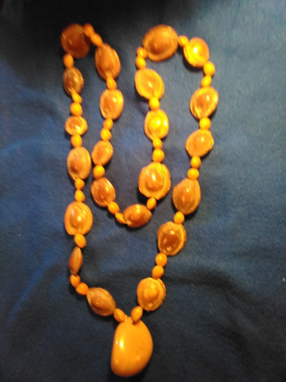 Vintage 17 Inch Puka Carved Nuts Beaded Indian Style Pendant Necklace #CJ6
